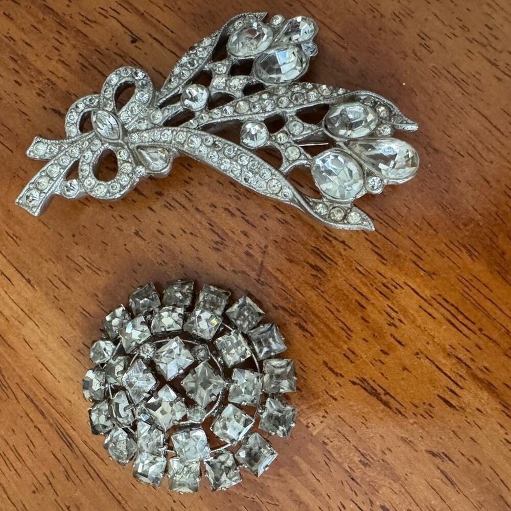 Silver Floral and Circular Brooch Set